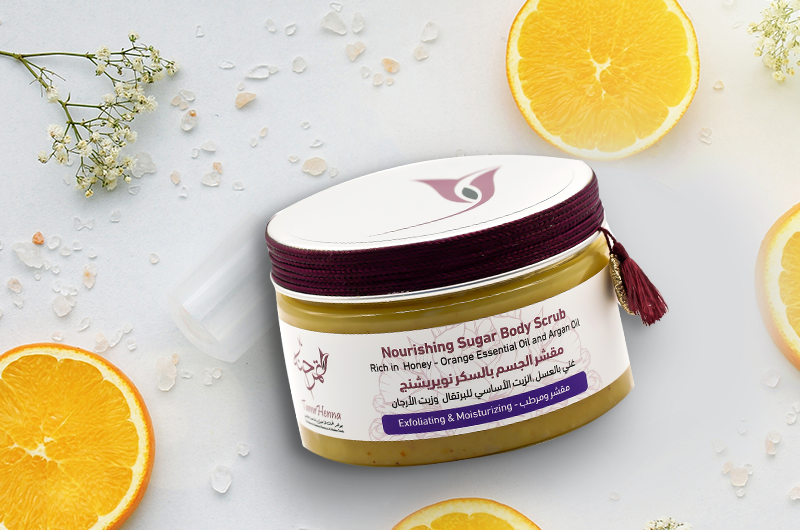 Nourishing Sugar Body Scrub Rich in Honey - Orange Essential Oil and Argan Oil