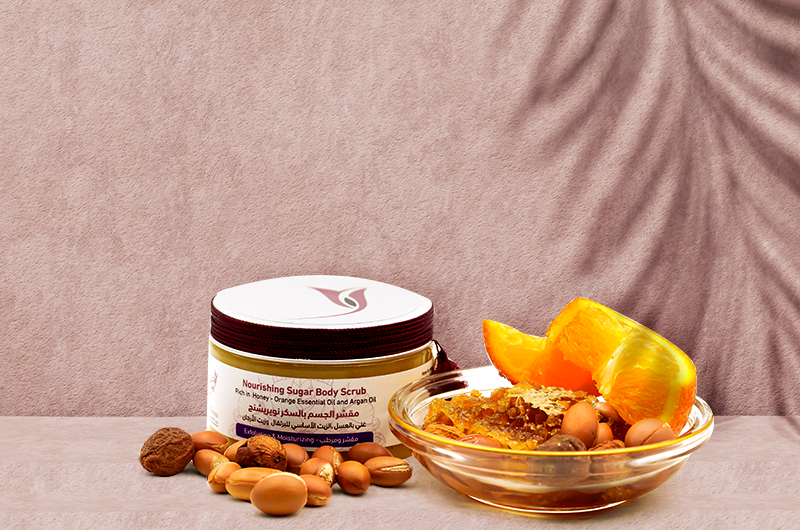 Nourishing Sugar Body Scrub Rich in Honey - Orange Essential Oil and Argan Oil